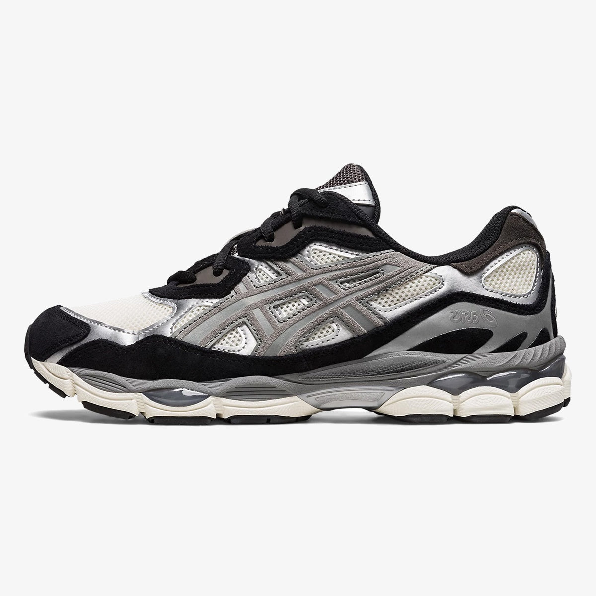 Ivory and Clay Grey Gel-NYC sneaker with layered upper and black suede accents