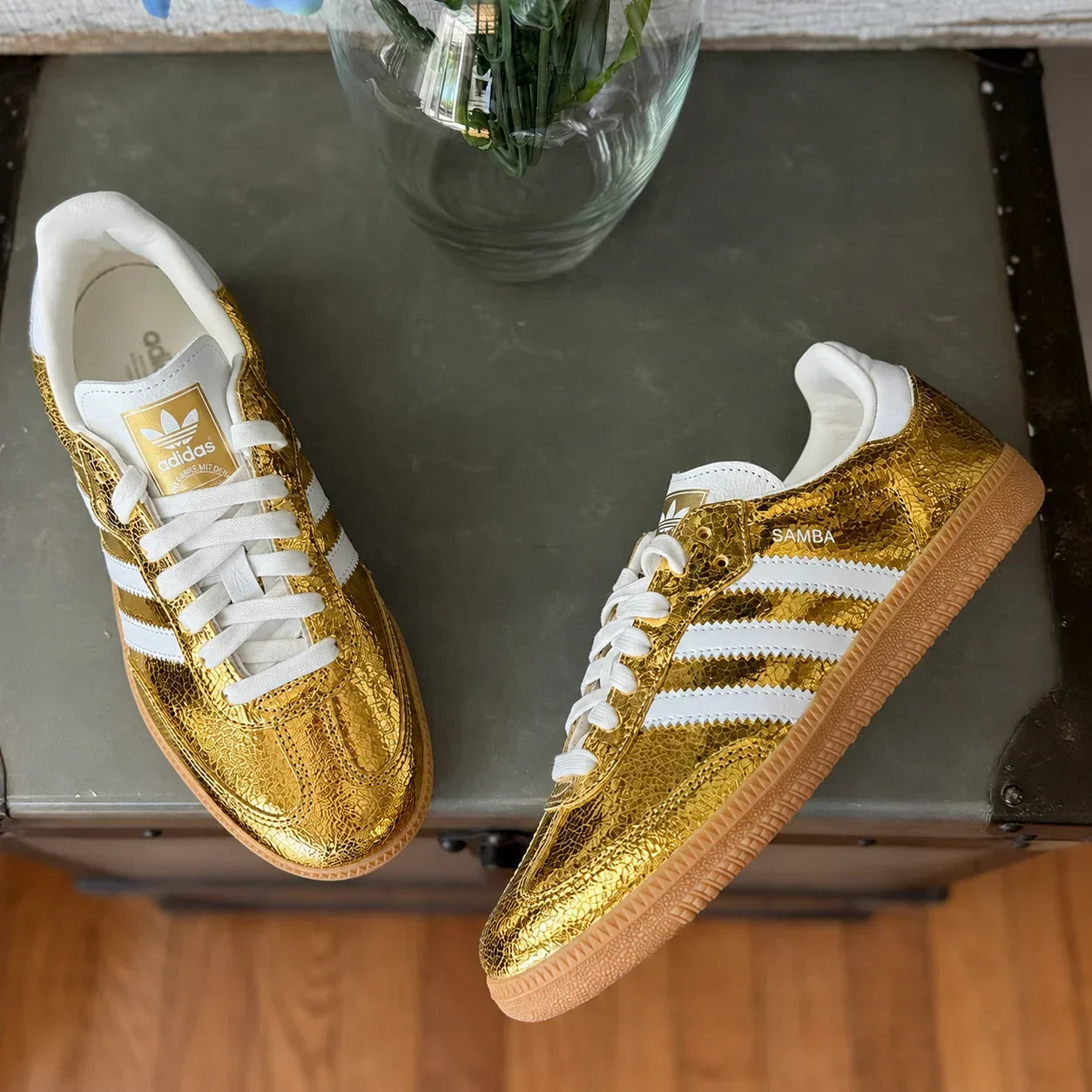 AD Samba OG Women's Gold Metallic Cracked Leather Sneakers