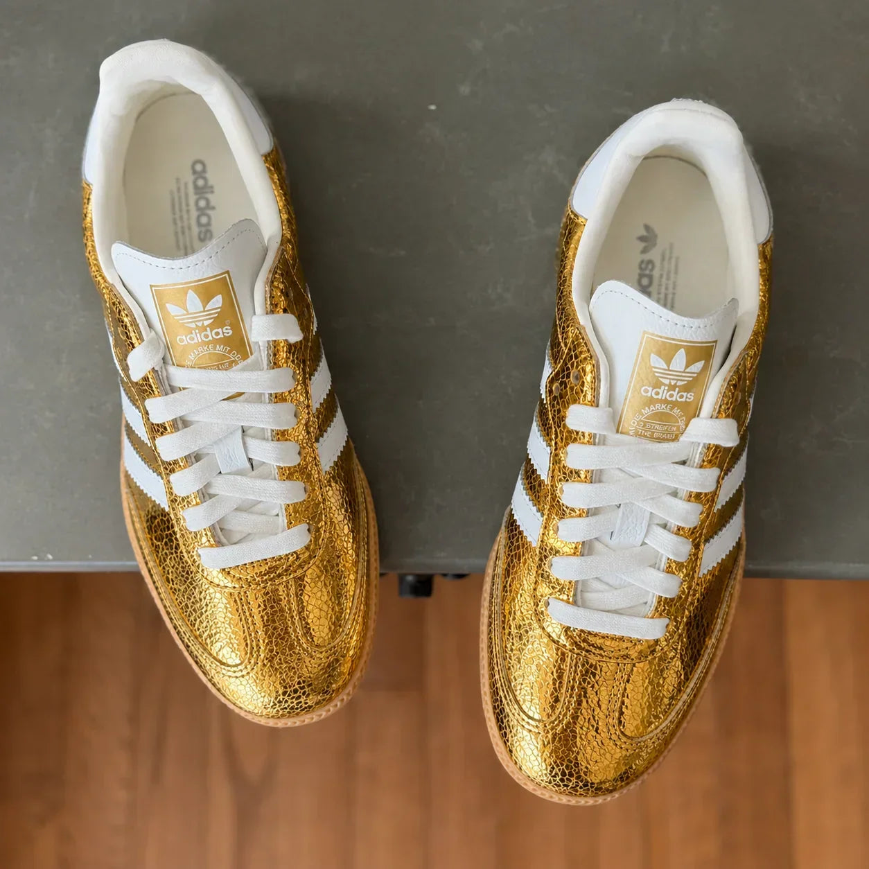 AD Samba OG Women's Gold Metallic Cracked Leather Sneakers