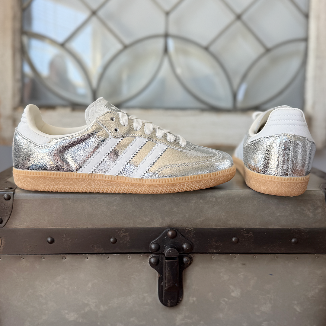 AD Samba OG Women's Silver Metallic Cracked Leather Sneakers