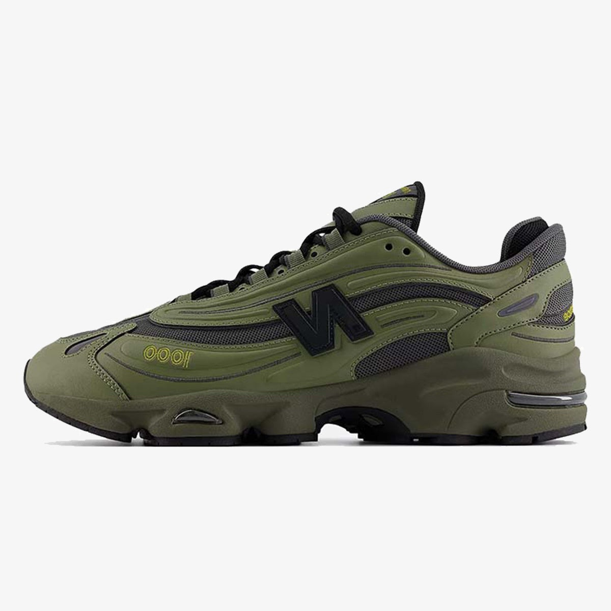 nb 1000 sneaker - Dark Olivine and Magnet grey 1000 sneaker with layered mesh and leather panels