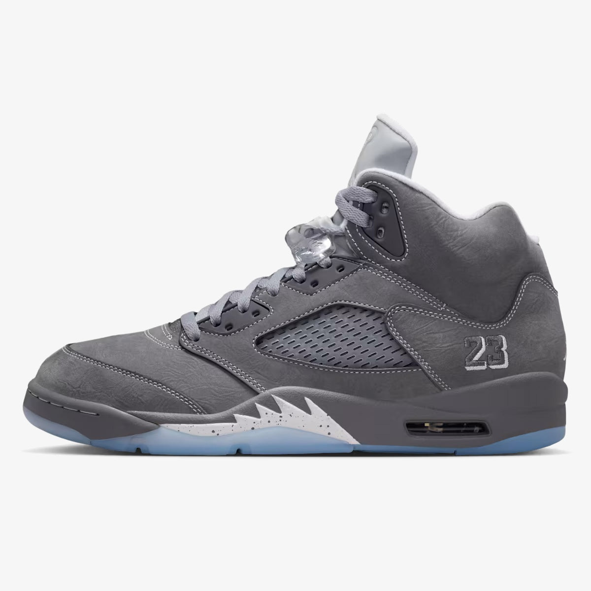 jordan 5 wolf grey - Wolf Grey Jordan 5 Retro sneaker with nubuck panels and translucent outsole