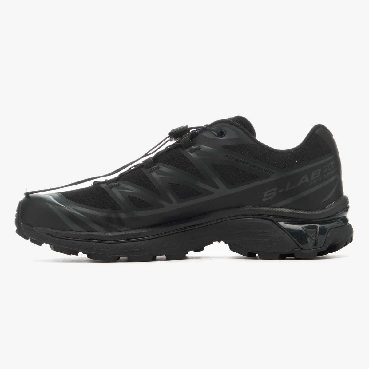 XT-6 Black Phantom sneaker with technical black upper, Quicklace closure, and sculpted rubber outsole