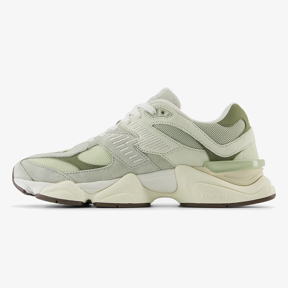 nb 9060 olivine - New Balance Olivine sneaker with green mesh, suede overlays, and sculpted sole