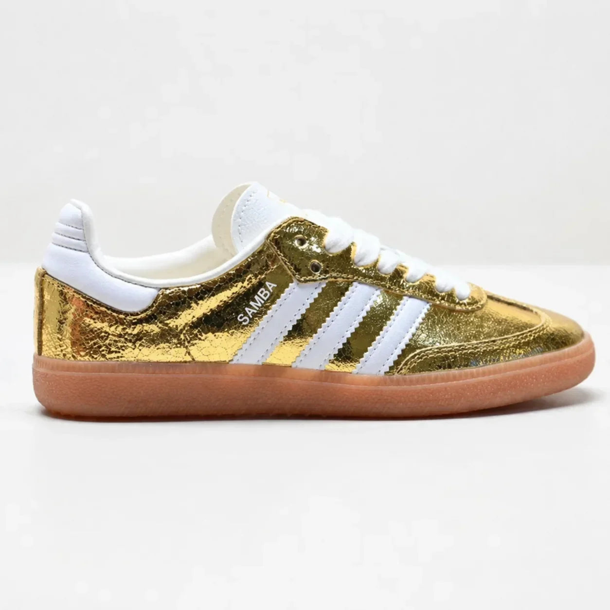 AD Samba OG Women's Gold Metallic Cracked Leather Sneakers