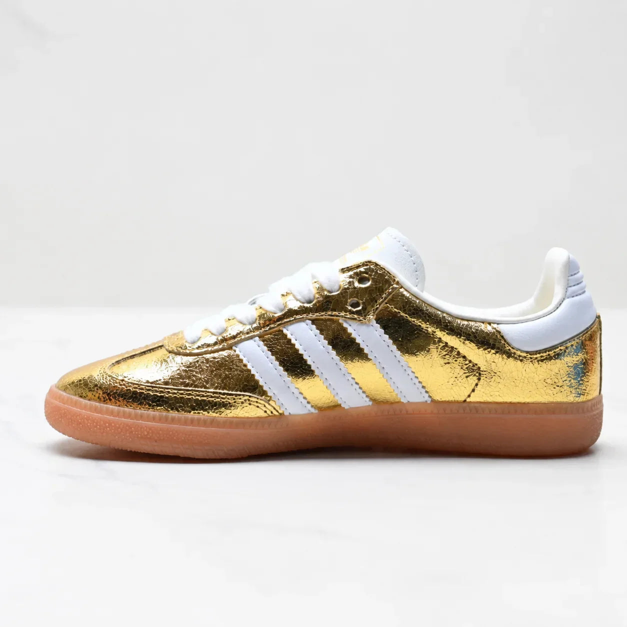 AD Samba OG Women's Gold Metallic Cracked Leather Sneakers