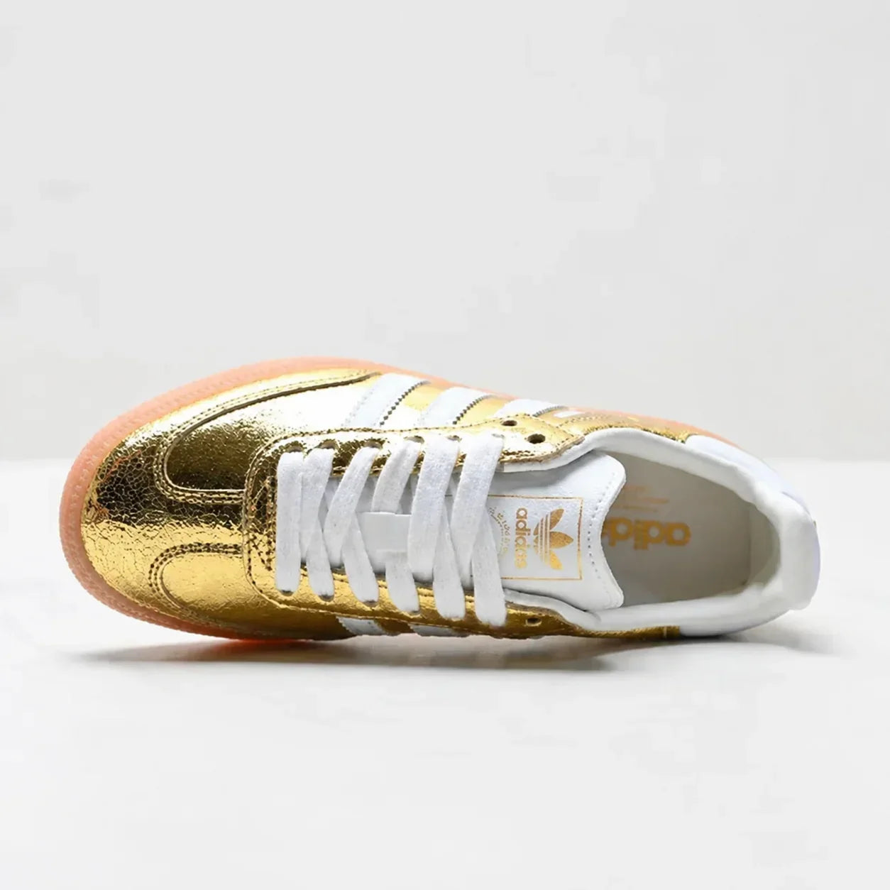 AD Samba OG Women's Gold Metallic Cracked Leather Sneakers