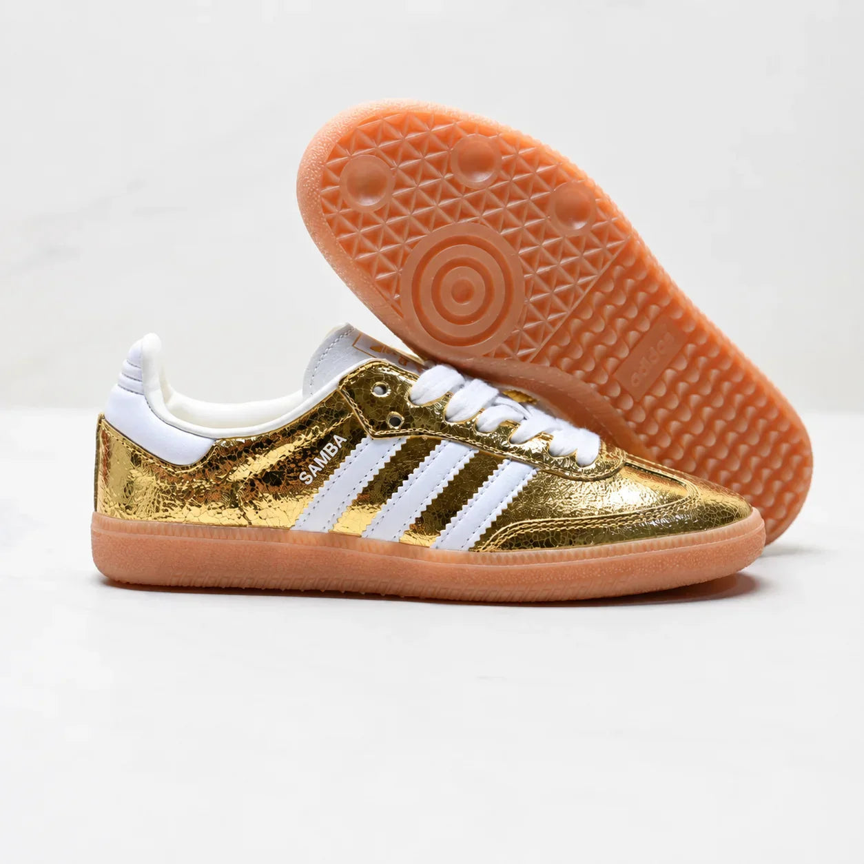AD Samba OG Women's Gold Metallic Cracked Leather Sneakers