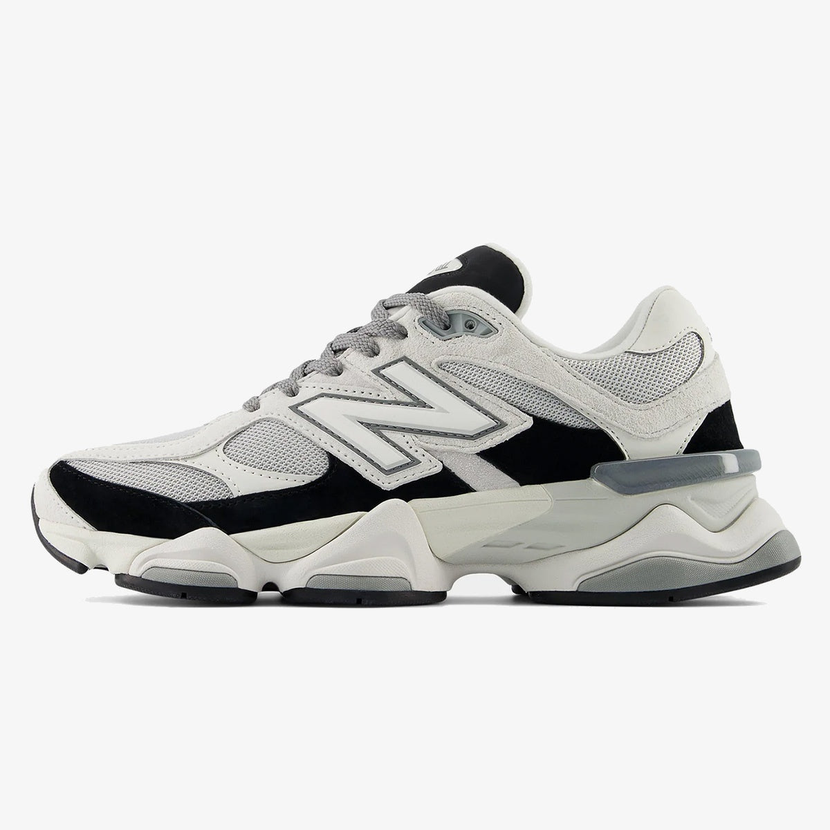 Grey Jet Black 9060 sneaker with layered suede overlays and chunky sole