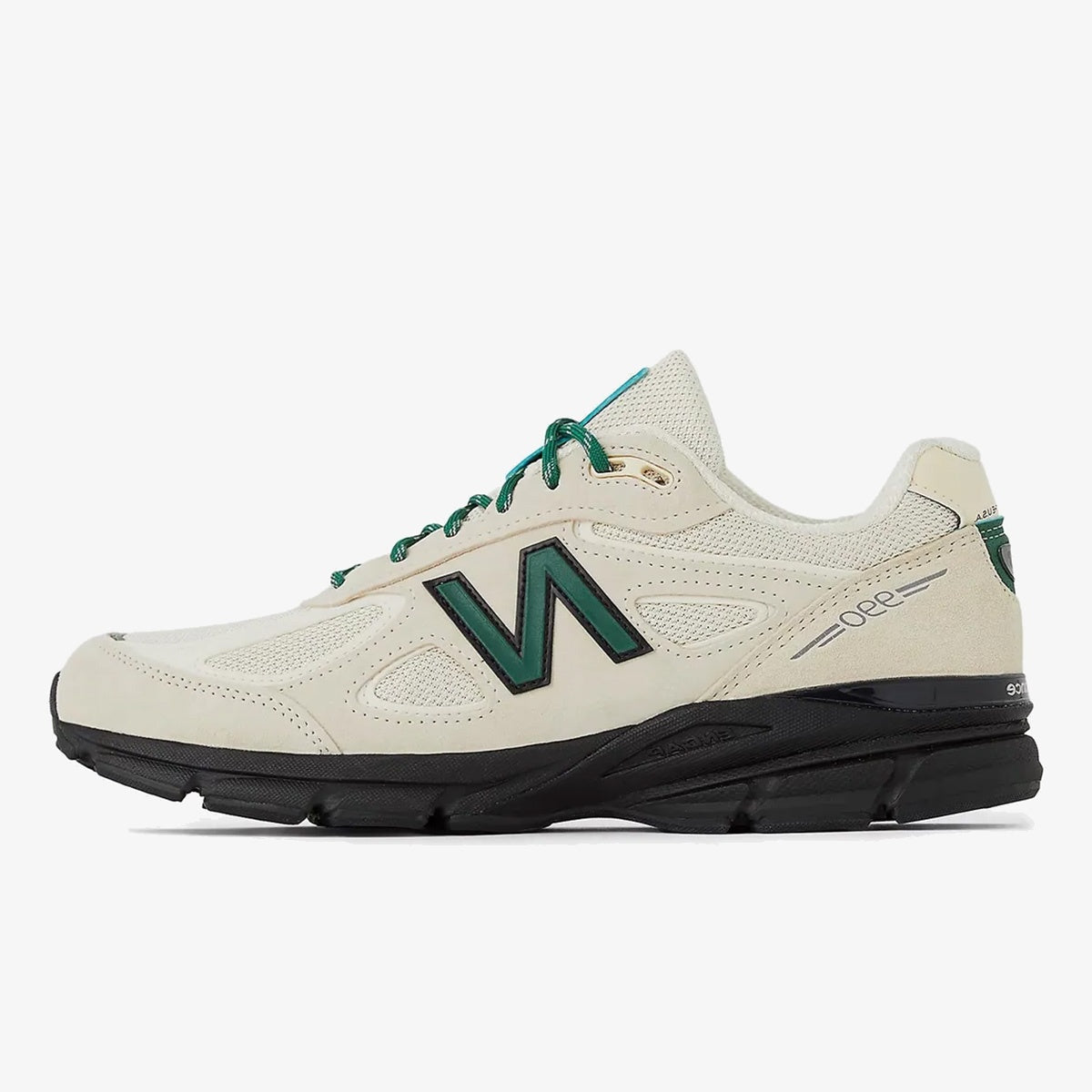 teddy 990v4 macadamia nut - Macadamia Nut Teddy 990v4 sneaker with cream mesh, suede overlays, and green branding