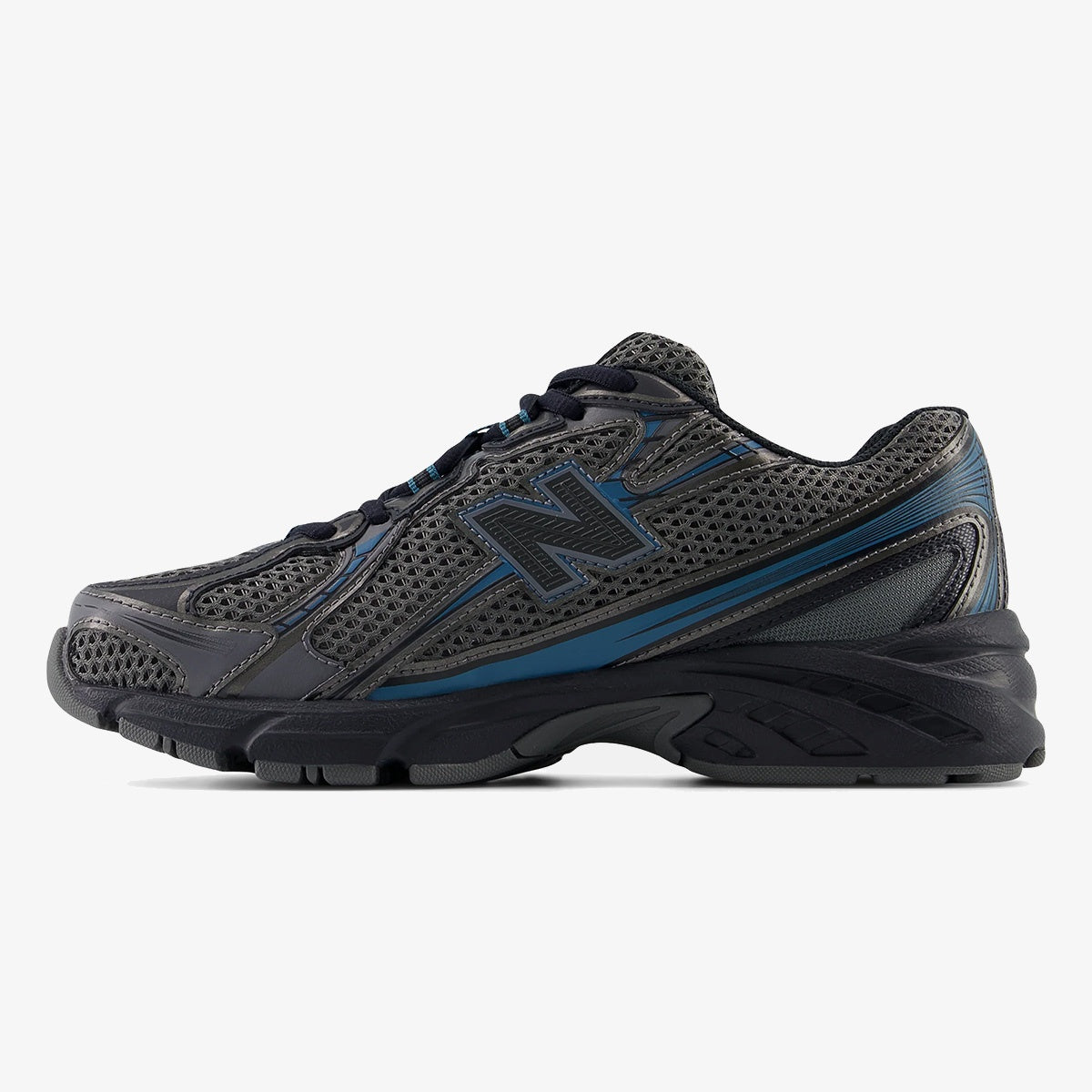 Grey and blue NB 740v2 sneaker with layered mesh and synthetic overlays